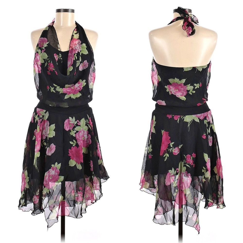 Vintage y2k Speechless Floral Dress Ruffle Chiffon Rose Halter Fairycore Size 9